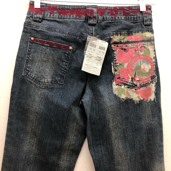 Cache Women's Dark Wash Novelty Denim Size 6 with Design on Waist and Pockets - Picture 16 of 16